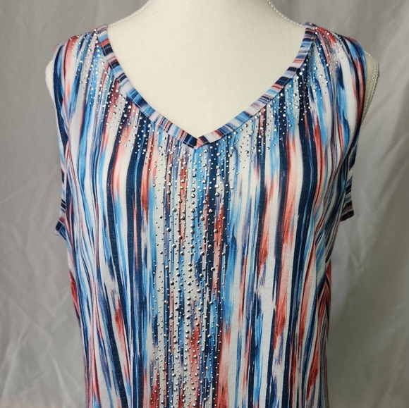 Gloria Vanderbilt Blue and White Sleeveless Tank Top - Picture 3 of 10